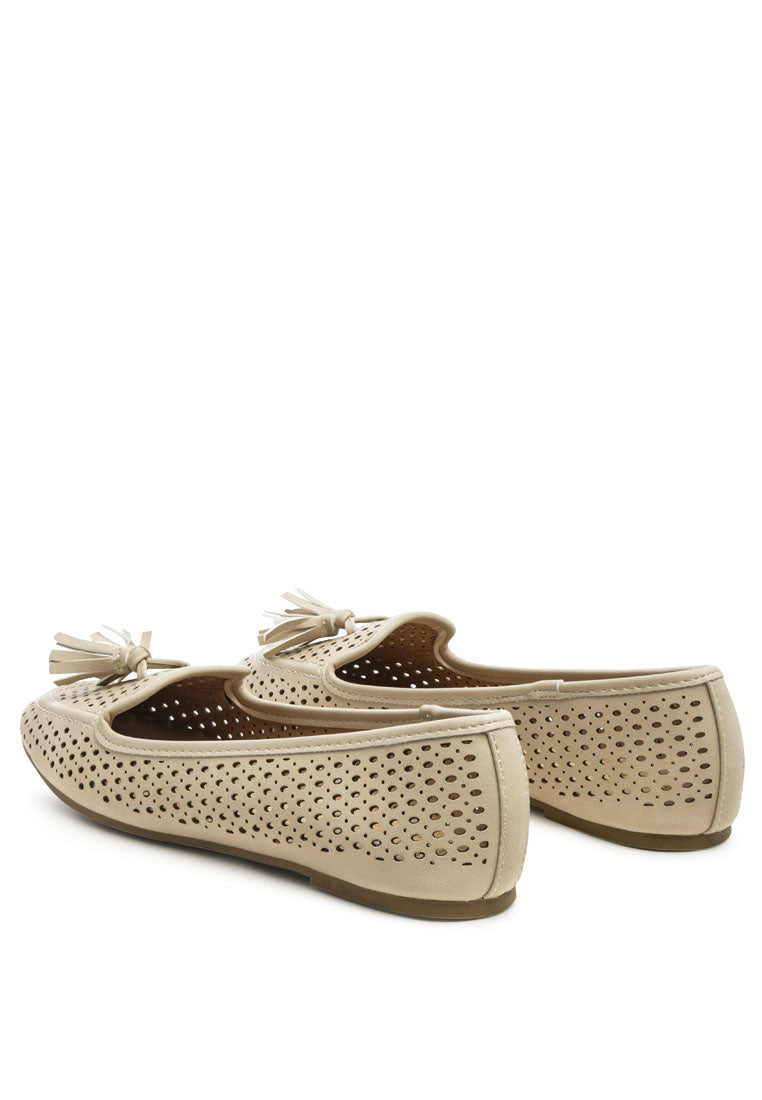 Feet Nest Perforated Microfiber Loafer featuring a chic perforated design and tassel detail, perfect for casual outings.