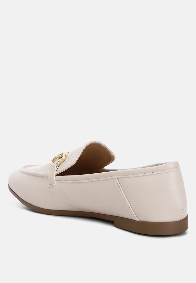 Finola Horsebit Embellished Loafers showcasing faux leather upper, horsebit detail, and low block heel design.