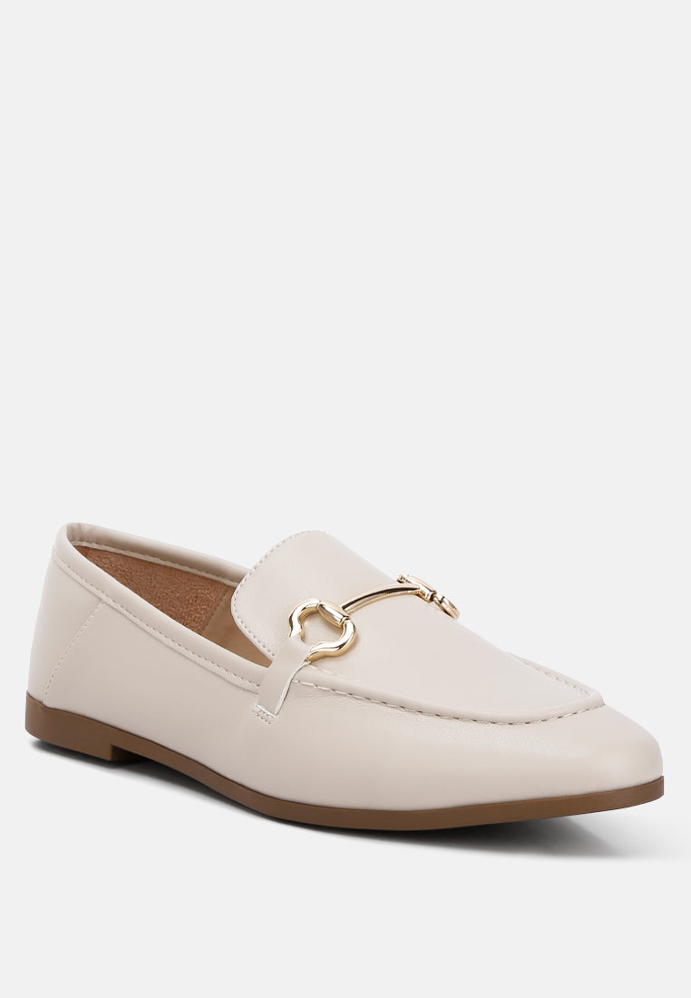 Finola Horsebit Embellished Loafers showcasing faux leather upper, horsebit detail, and low block heel design.