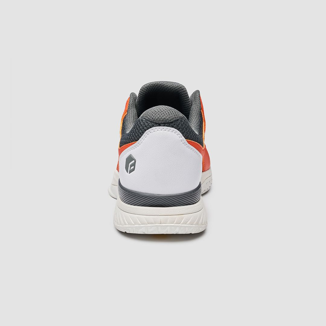 FitVille Men's Court Tennis Amadeus V1 shoes in black, white, orange, and khaki, showcasing a modern design with a wide toe box and breathable upper.