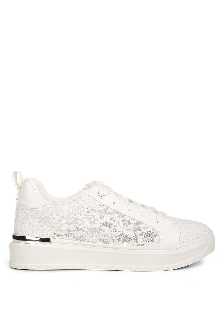 Flakes Lace Detail Low Platform Sneakers featuring lace detail, cushioned ankle support, and faux leather lining, perfect for casual outings.