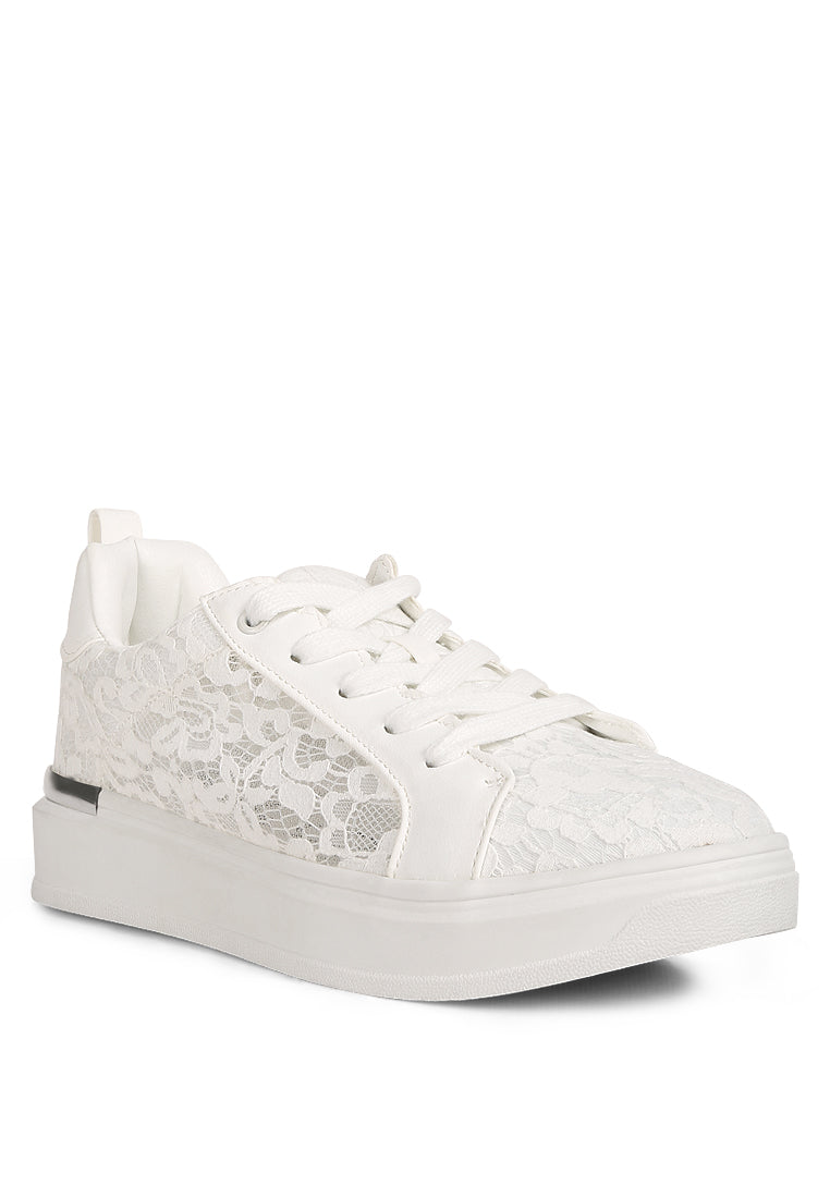 Flakes Lace Detail Low Platform Sneakers featuring lace detail, cushioned ankle support, and faux leather lining, perfect for casual outings.