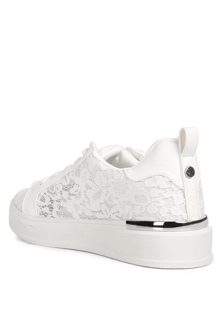 Flakes Lace Detail Low Platform Sneakers featuring lace detail, cushioned ankle support, and faux leather lining, perfect for casual outings.