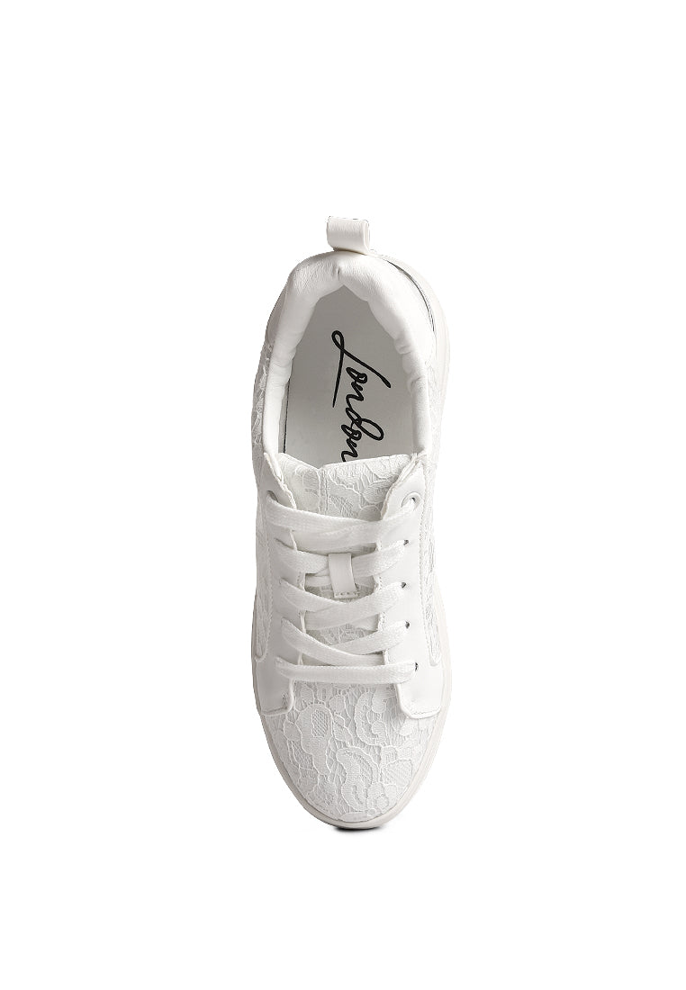 Flakes Lace Detail Low Platform Sneakers featuring lace detail, cushioned ankle support, and faux leather lining, perfect for casual outings.