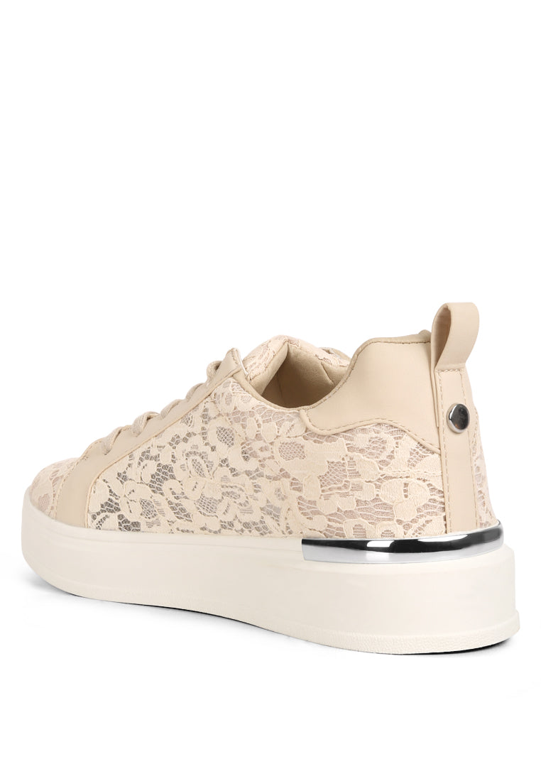 Flakes Lace Detail Low Platform Sneakers featuring lace detail, cushioned ankle support, and faux leather lining, perfect for casual outings.