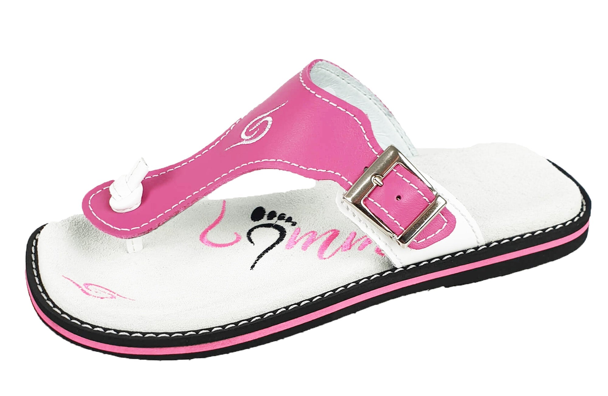 Stylish rosa/weiss leather flip-flops with adjustable strap and anatomical footbed for comfort.