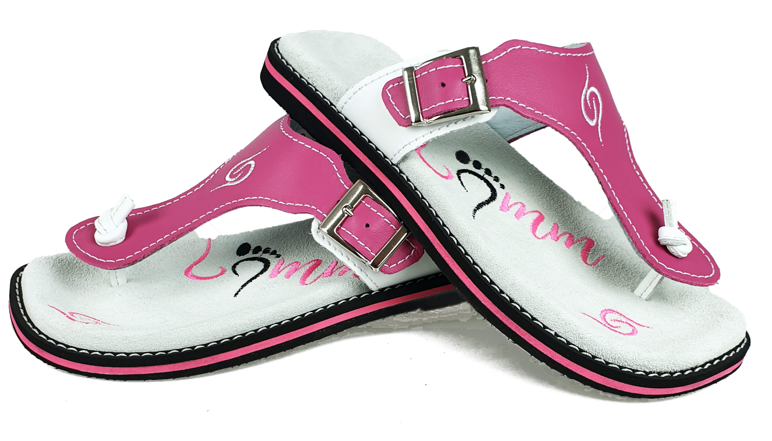 Stylish rosa/weiss leather flip-flops with adjustable strap and anatomical footbed for comfort.