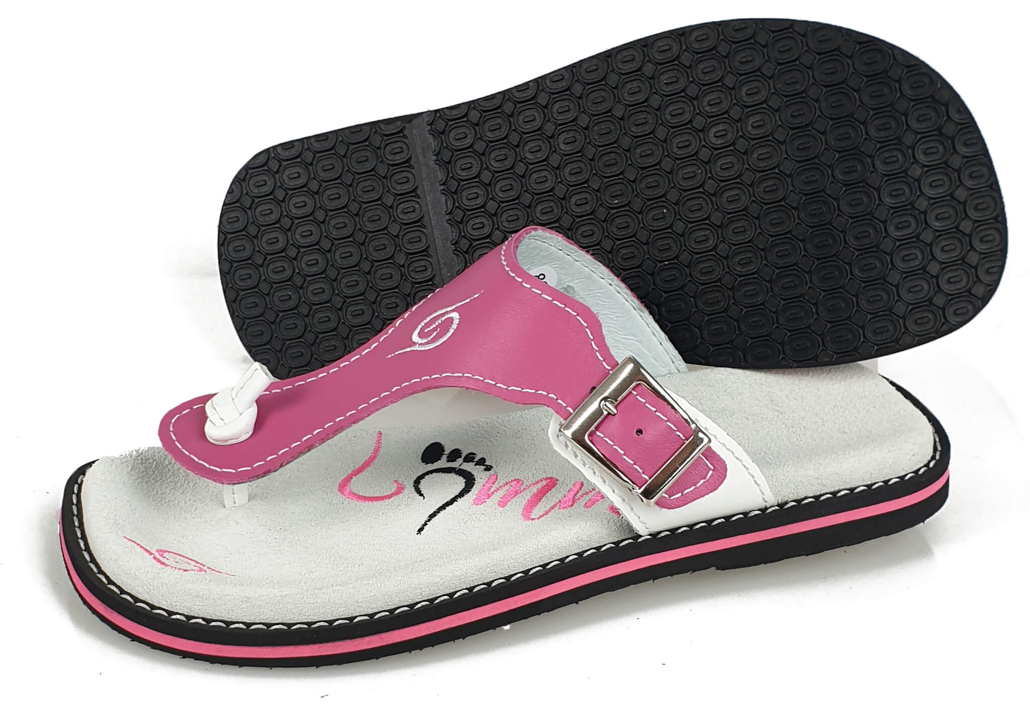 Stylish rosa/weiss leather flip-flops with adjustable strap and anatomical footbed for comfort.