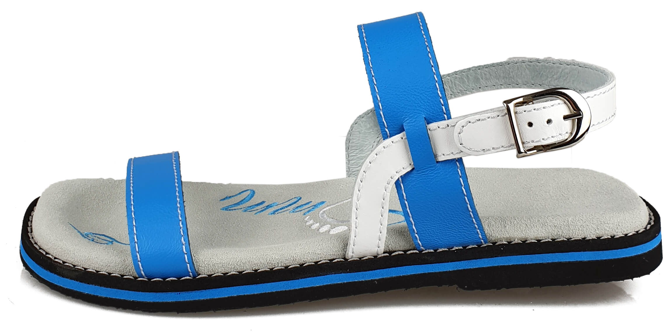 Stylish Flip-Flops 4052 in Blau/Weiss with leather material and adjustable strap.