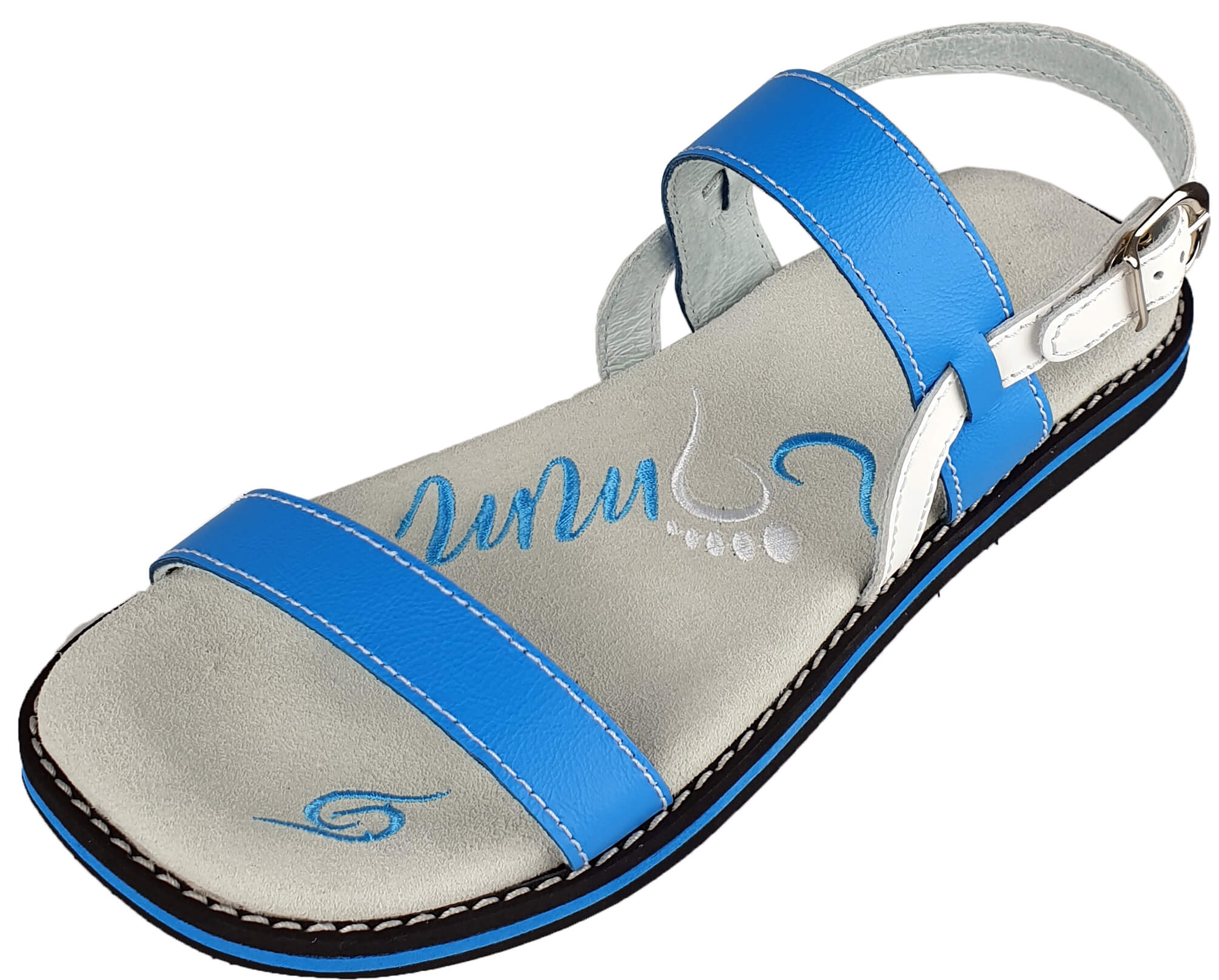 Stylish Flip-Flops 4052 in Blau/Weiss with leather material and adjustable strap.