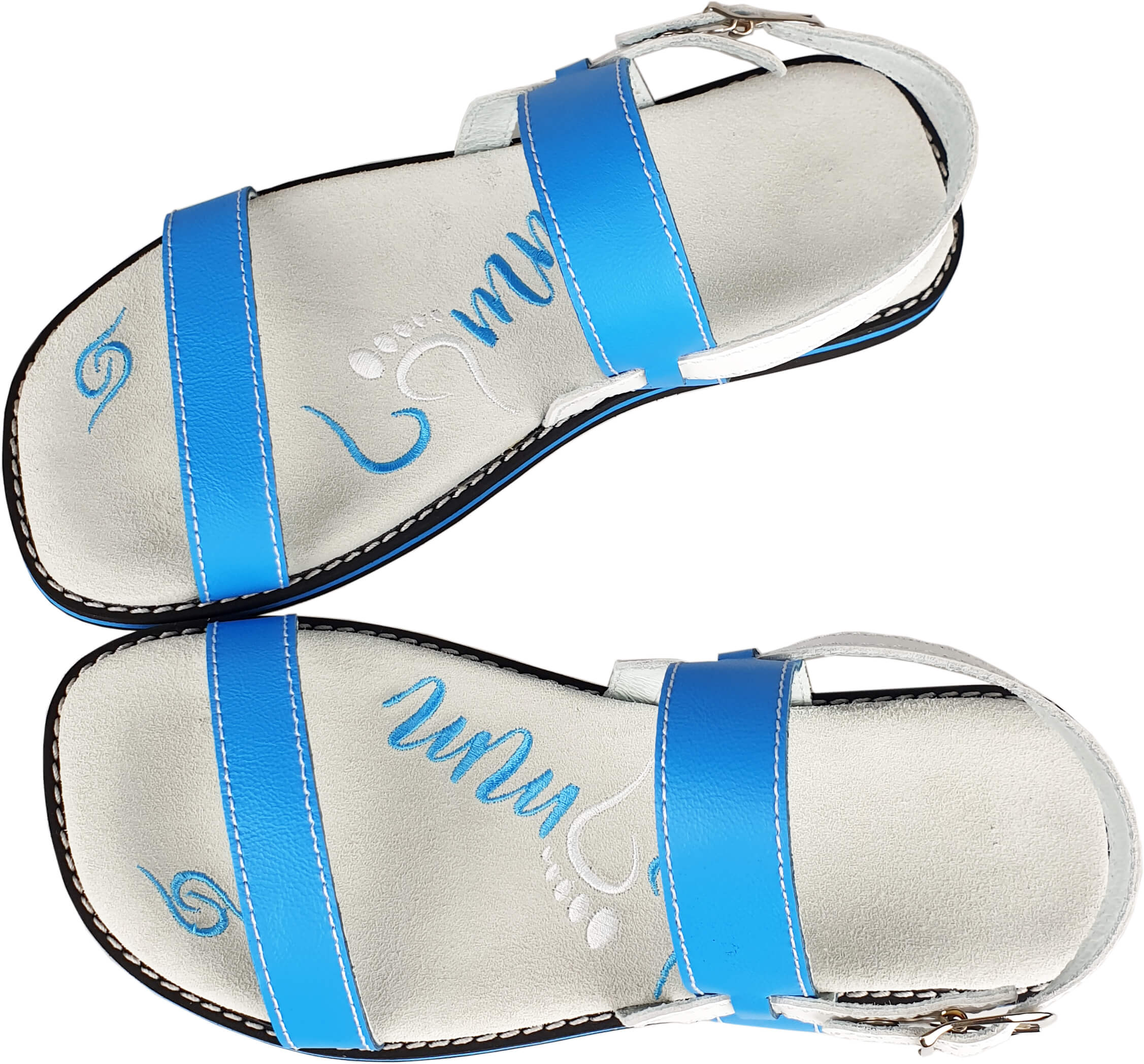 Stylish Flip-Flops 4052 in Blau/Weiss with leather material and adjustable strap.