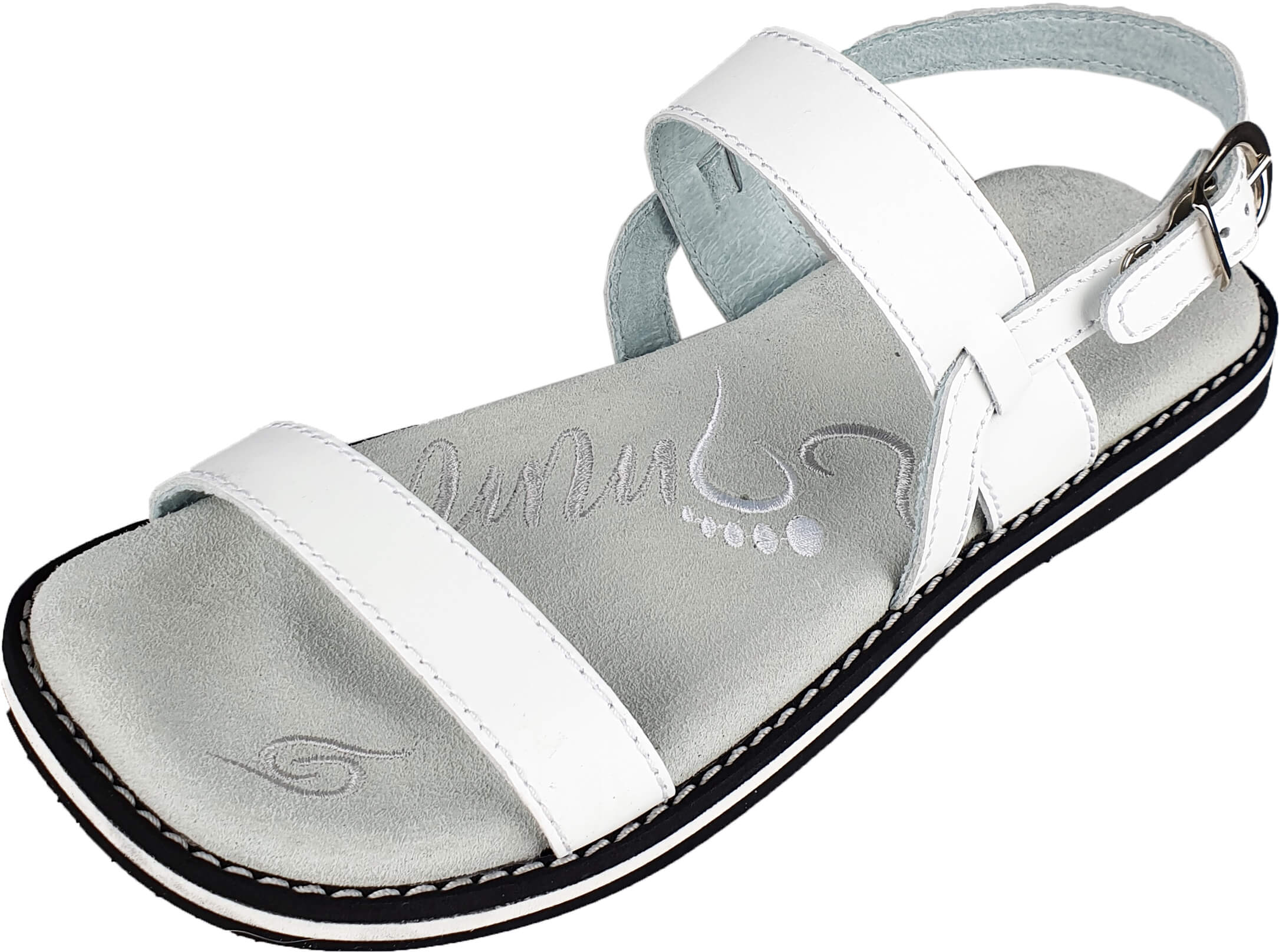 White leather Flip-Flops 4052 with adjustable strap and anatomical insoles, perfect for summer wear.