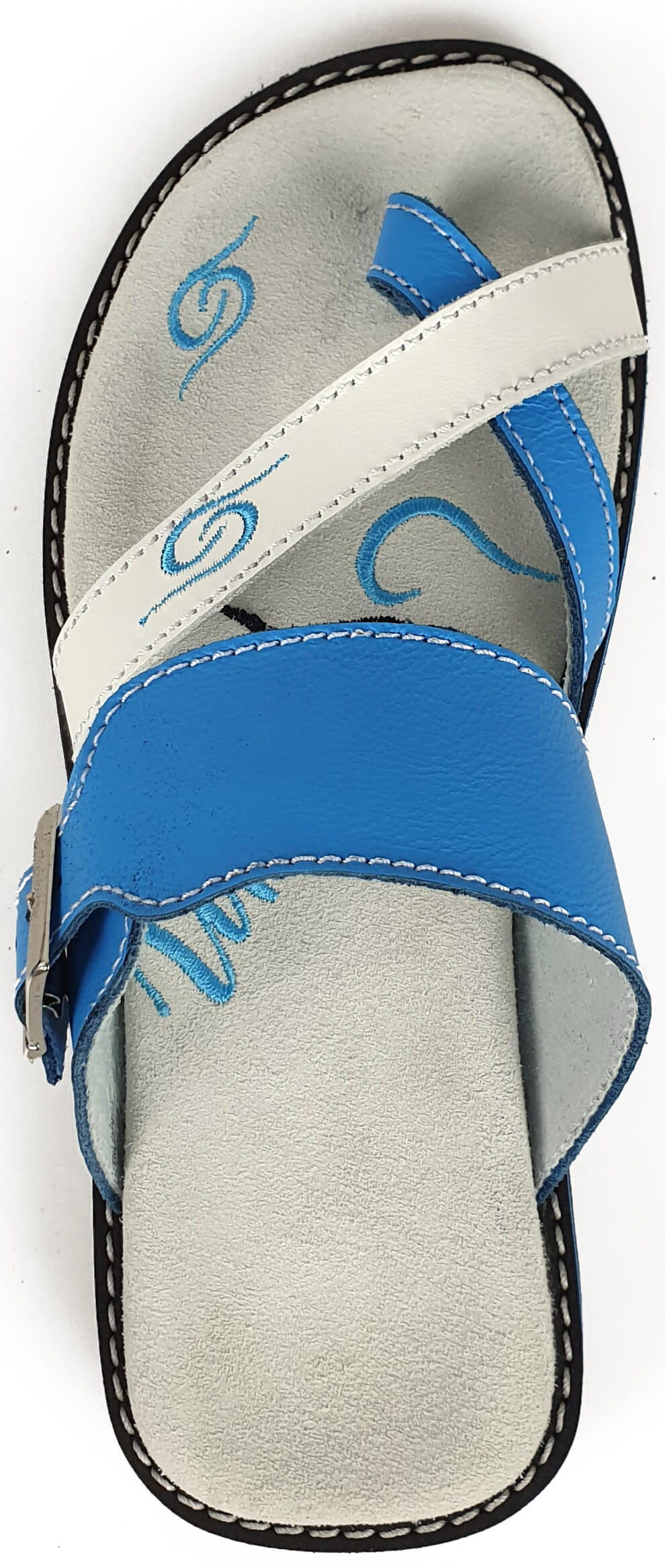 Stylish Flip-Flops 4054 in Blau/Weiss with leather material and adjustable strap.