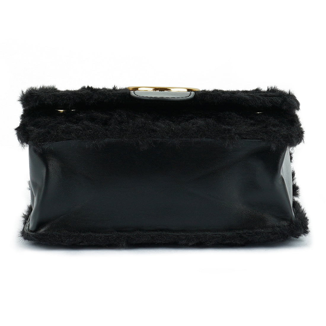 A stylish Furry Mini Sling Bag featuring faux fur material, fancy buckle details, and a long chain for versatile carrying options.