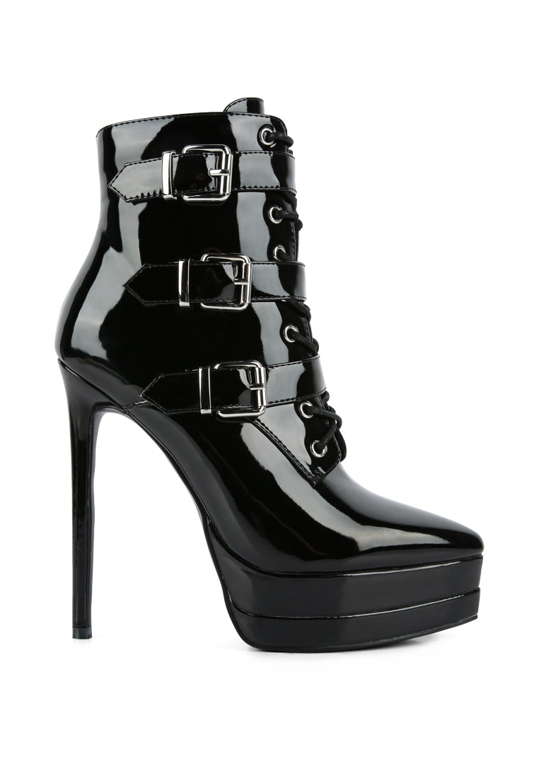 GANGUP High Heeled Stiletto Boots featuring buckle details and a sleek design, perfect for stylish outings.