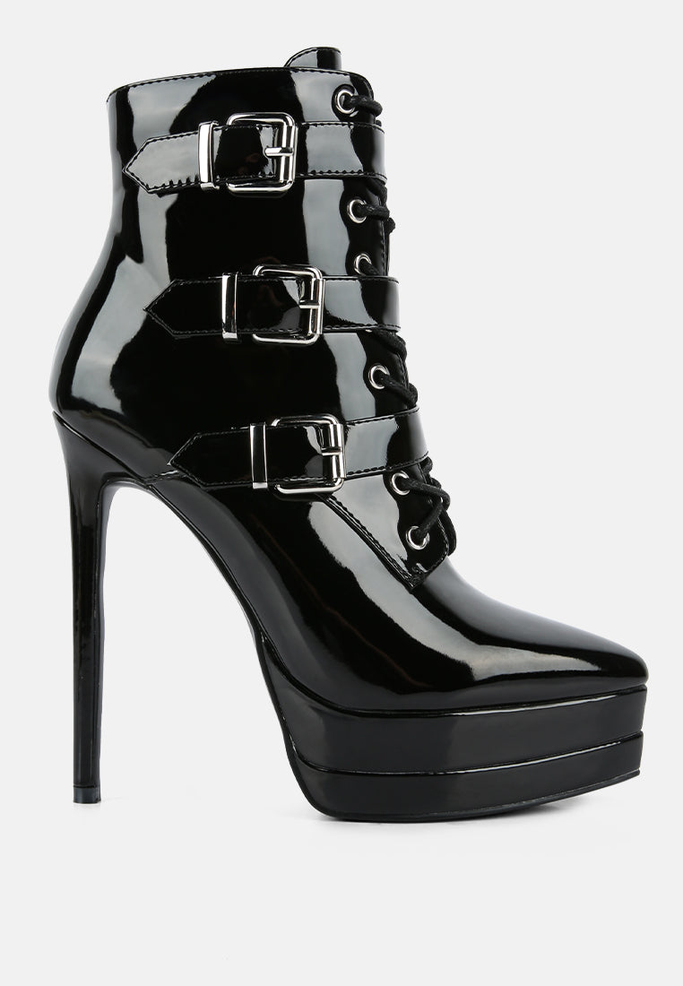 GANGUP High Heeled Stiletto Boots featuring buckle details and a sleek design, perfect for stylish outings.