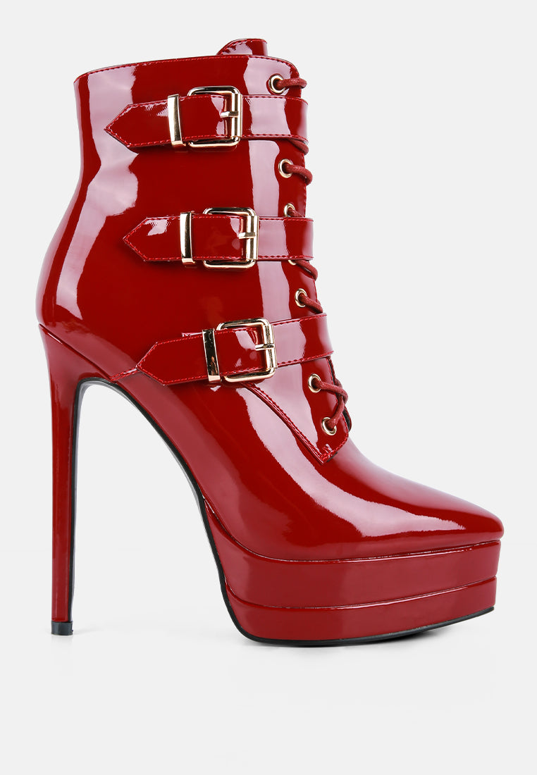 GANGUP High Heeled Stiletto Boots featuring buckle details and a sleek design, perfect for stylish outings.