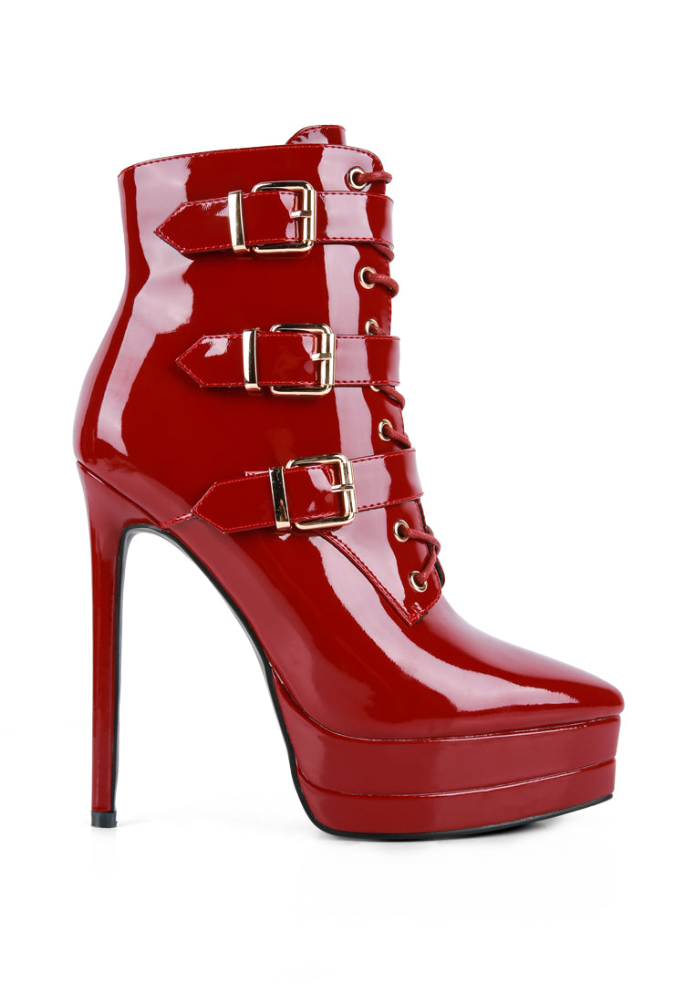 GANGUP High Heeled Stiletto Boots featuring buckle details and a sleek design, perfect for stylish outings.