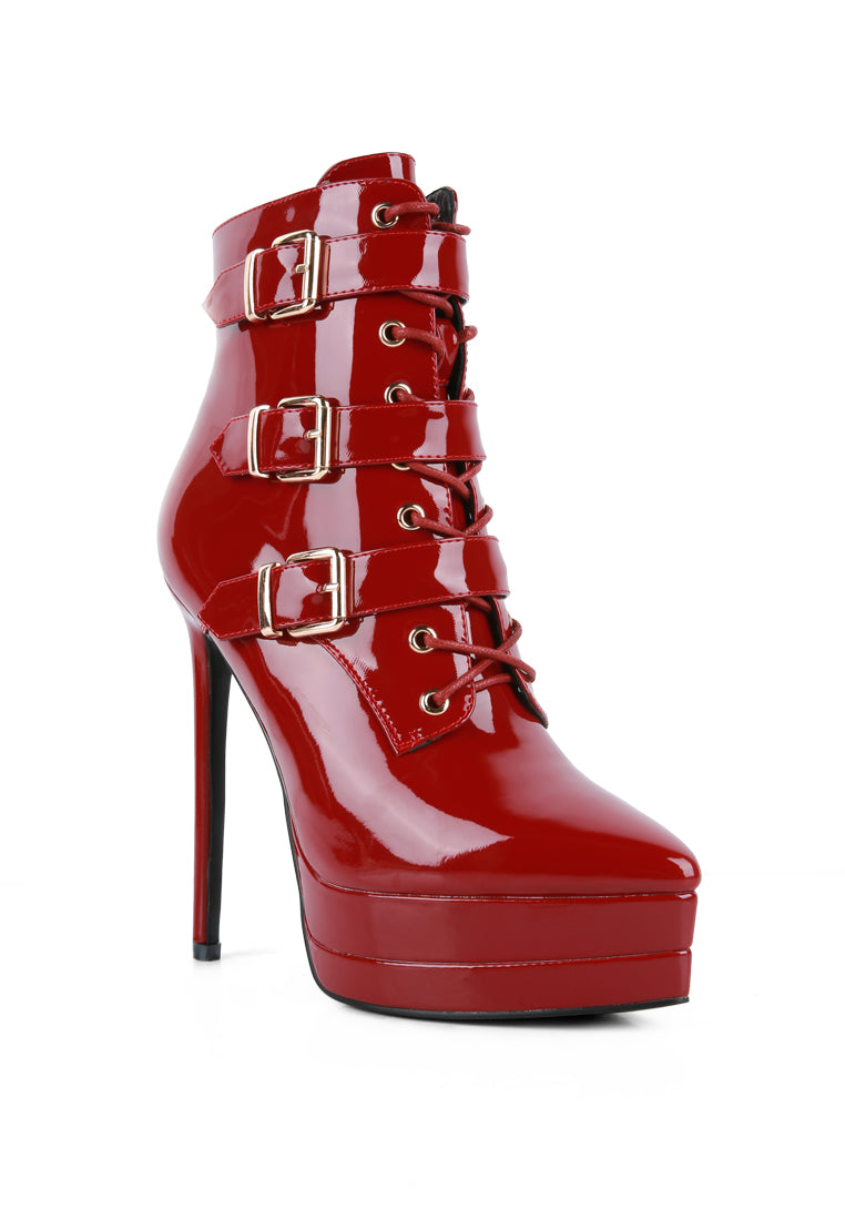 GANGUP High Heeled Stiletto Boots featuring buckle details and a sleek design, perfect for stylish outings.