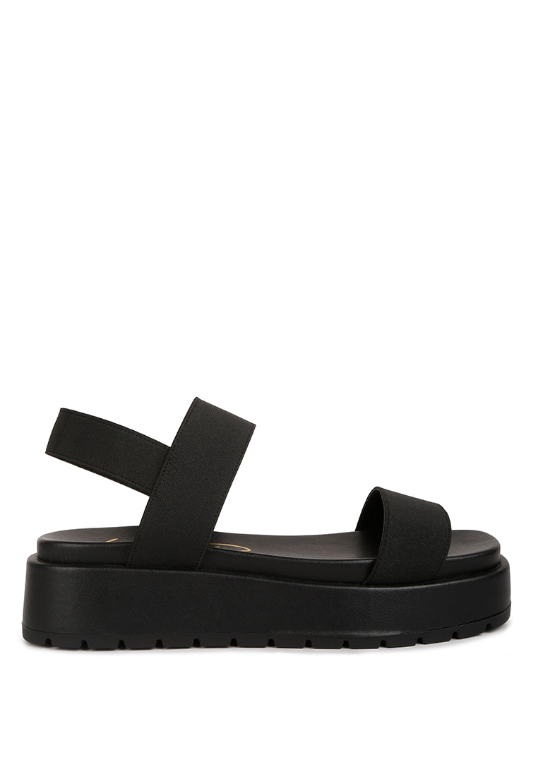 Garvela Chunky Flatform Sandals featuring faux leather, elasticated straps, and a stylish lug sole design.