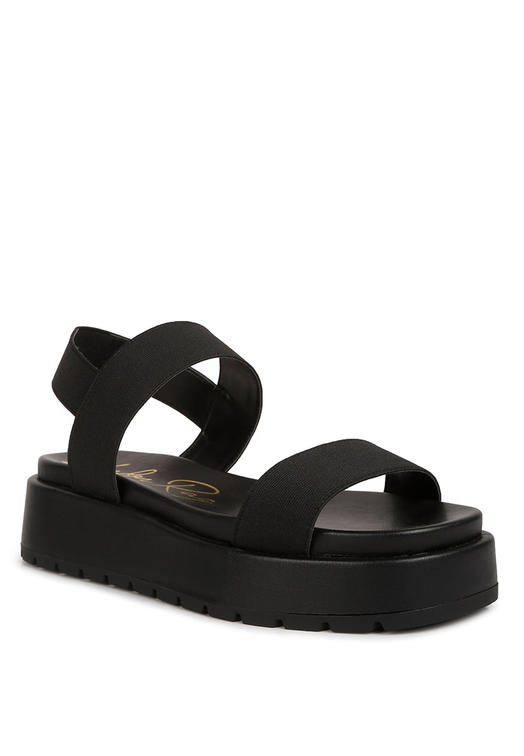 Garvela Chunky Flatform Sandals featuring faux leather, elasticated straps, and a stylish lug sole design.