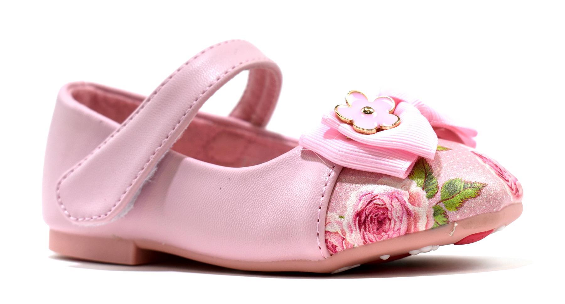 Girl's Bow Pink Floral Shoe featuring a charming floral pattern and a stylish bow detail, perfect for young girls.