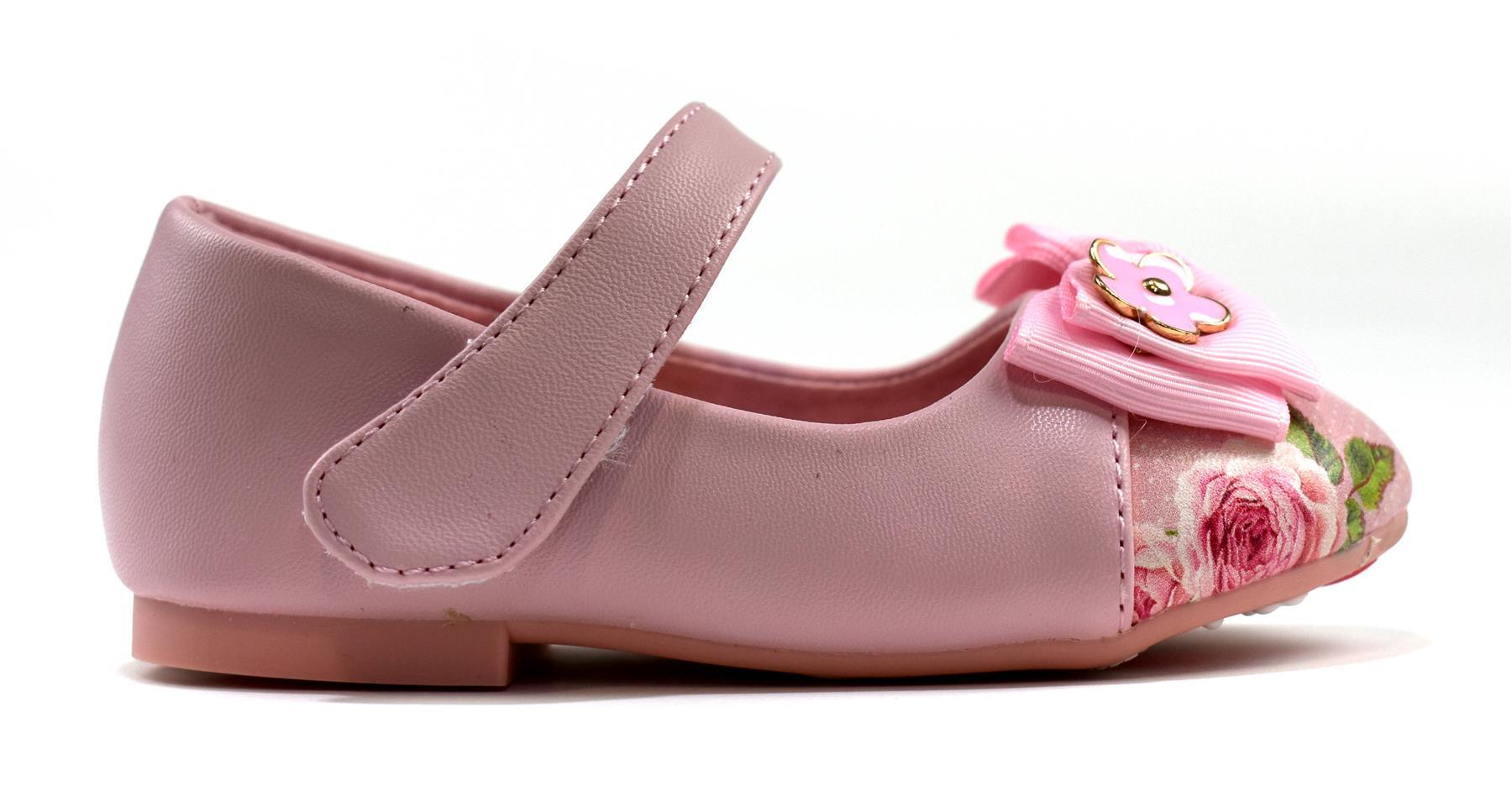 Girl's Bow Pink Floral Shoe featuring a charming floral pattern and a stylish bow detail, perfect for young girls.