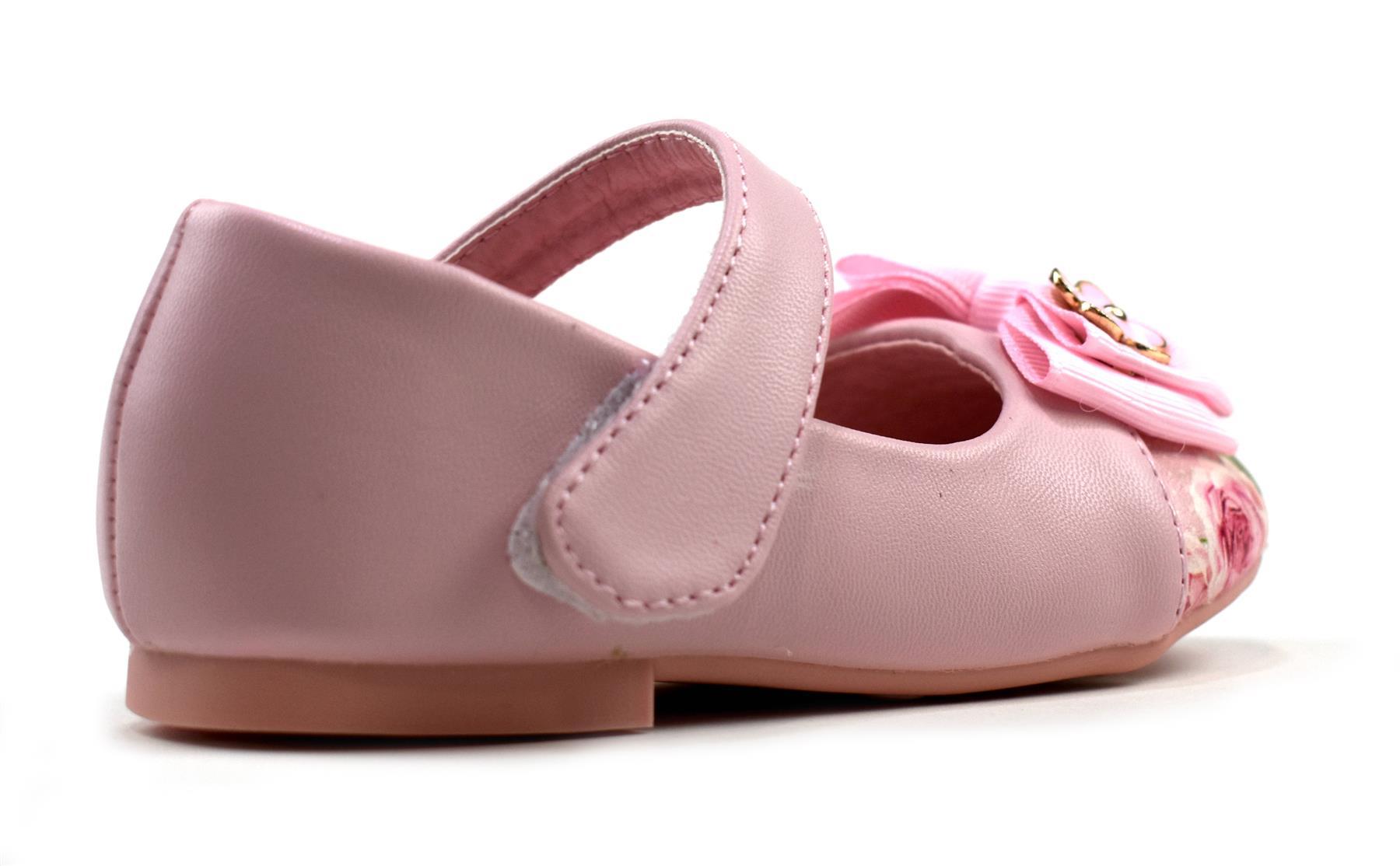 Girl's Bow Pink Floral Shoe featuring a charming floral pattern and a stylish bow detail, perfect for young girls.