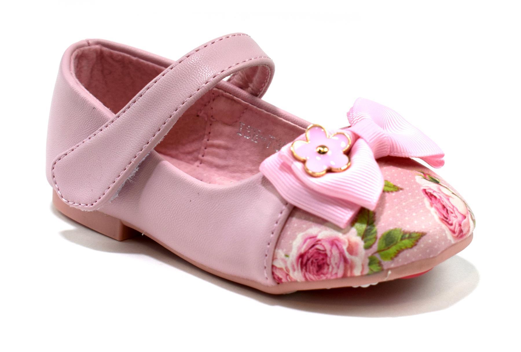 Girl's Bow Pink Floral Shoe featuring a charming floral pattern and a stylish bow detail, perfect for young girls.