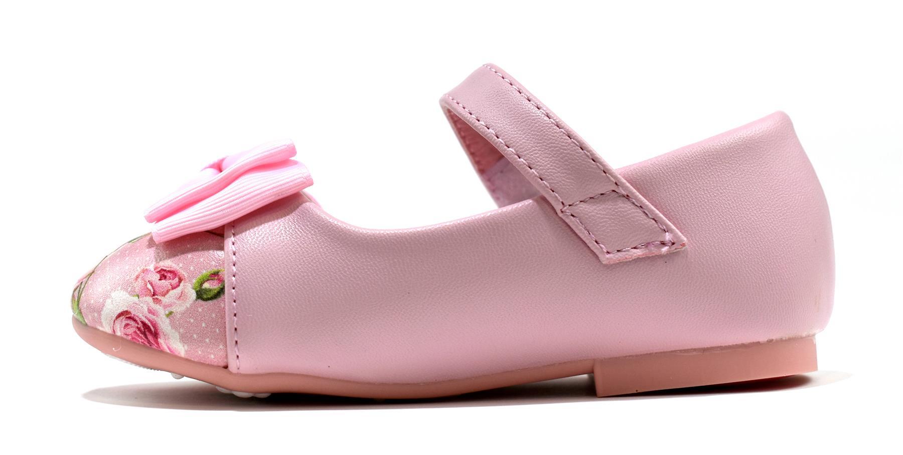 Girl's Bow Pink Floral Shoe featuring a charming floral pattern and a stylish bow detail, perfect for young girls.