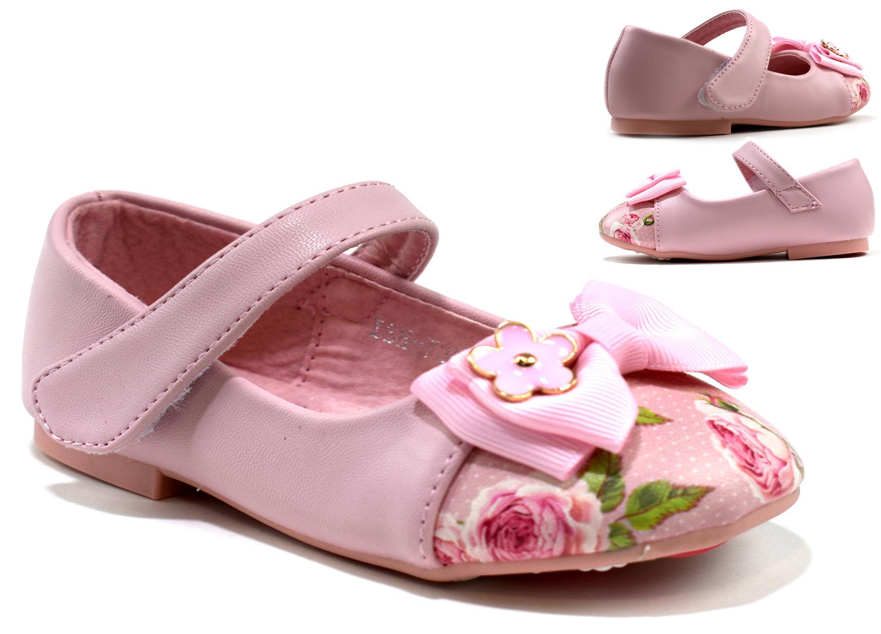 Girl's Bow Pink Floral Shoe featuring a charming floral pattern and a stylish bow detail, perfect for young girls.