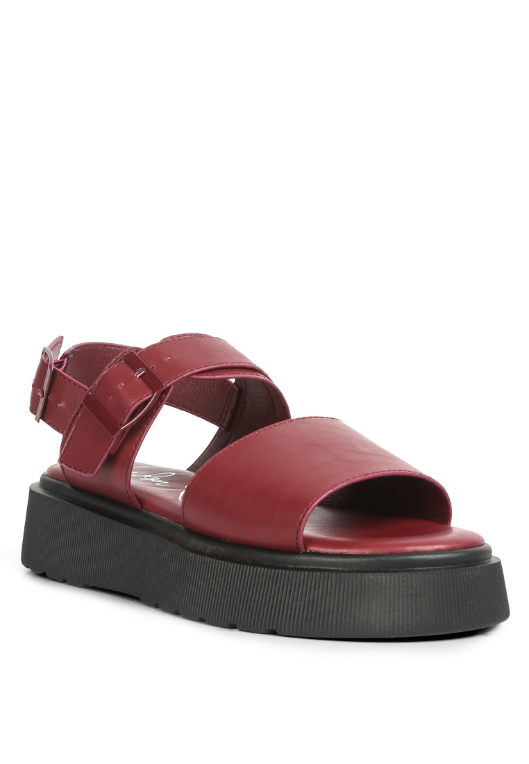 Gladen Pin Buckle Platform Sandals featuring a vintage design with a cushioned insole and durable TPR outsole.