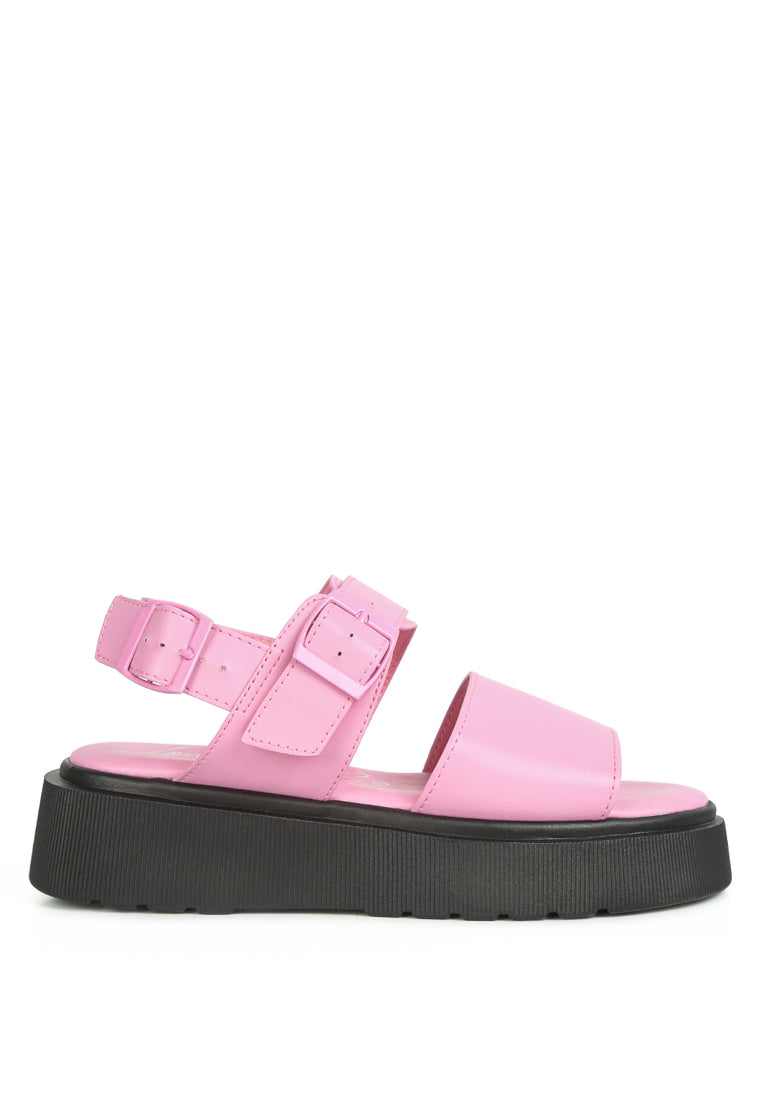 Gladen Pin Buckle Platform Sandals featuring a vintage design with a cushioned insole and durable TPR outsole.