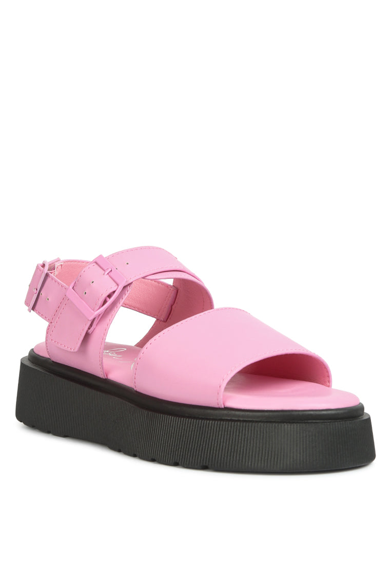 Gladen Pin Buckle Platform Sandals featuring a vintage design with a cushioned insole and durable TPR outsole.