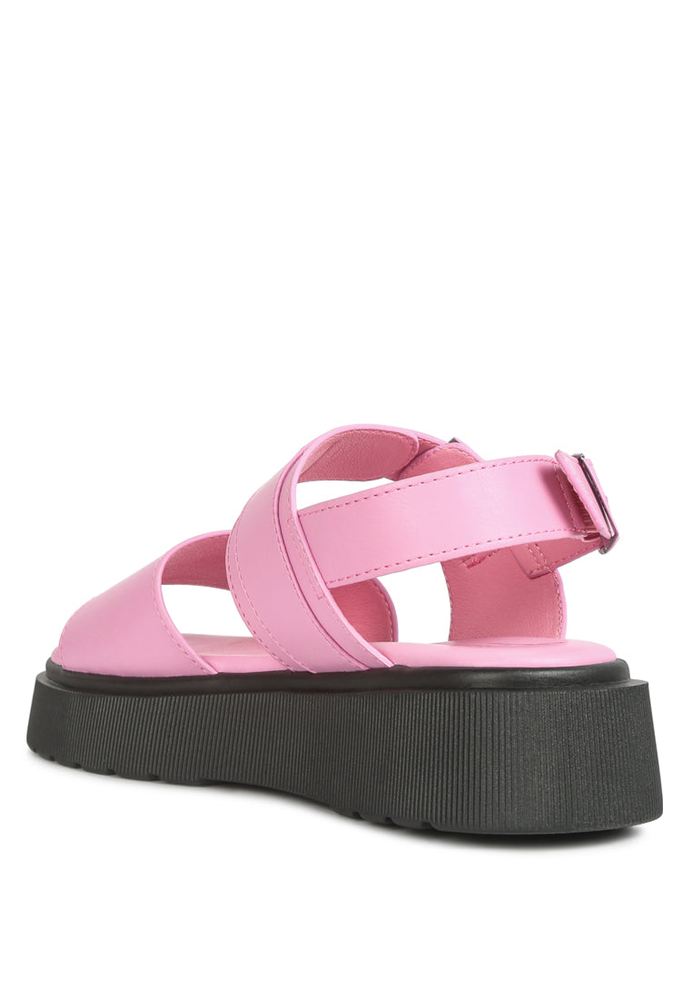 Gladen Pin Buckle Platform Sandals featuring a vintage design with a cushioned insole and durable TPR outsole.