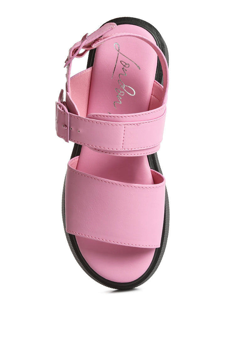 Gladen Pin Buckle Platform Sandals featuring a vintage design with a cushioned insole and durable TPR outsole.