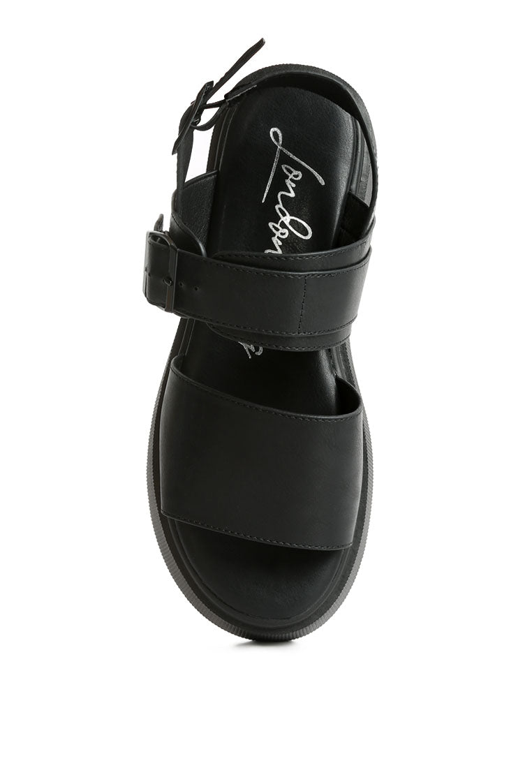 Gladen Pin Buckle Platform Sandals featuring a vintage design with a cushioned insole and durable TPR outsole.