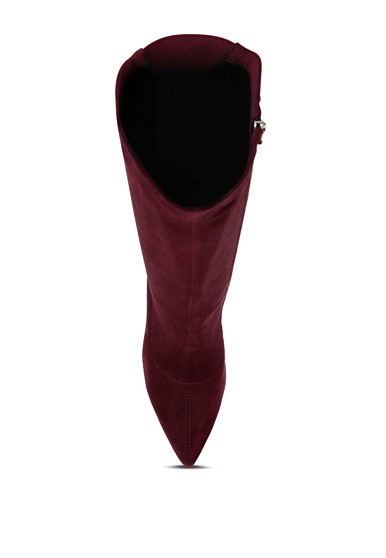 A pair of stylish Gladol Wedge Heel Calf Boots featuring a closed pointed toe and side zipper, made from durable microfiber.