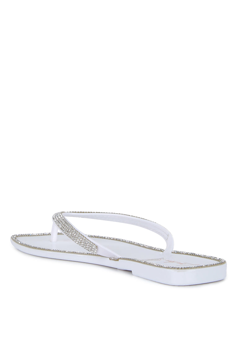 Stylish Golightly Diamante Stud Detail Thong Flats featuring sparkling studs and soft jelly material.