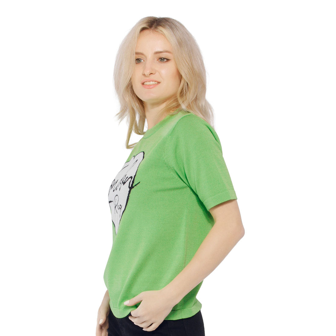 A stylish graphic t-shirt featuring a unique design, made from 100% viscose, showcasing a relaxed fit and round neckline.