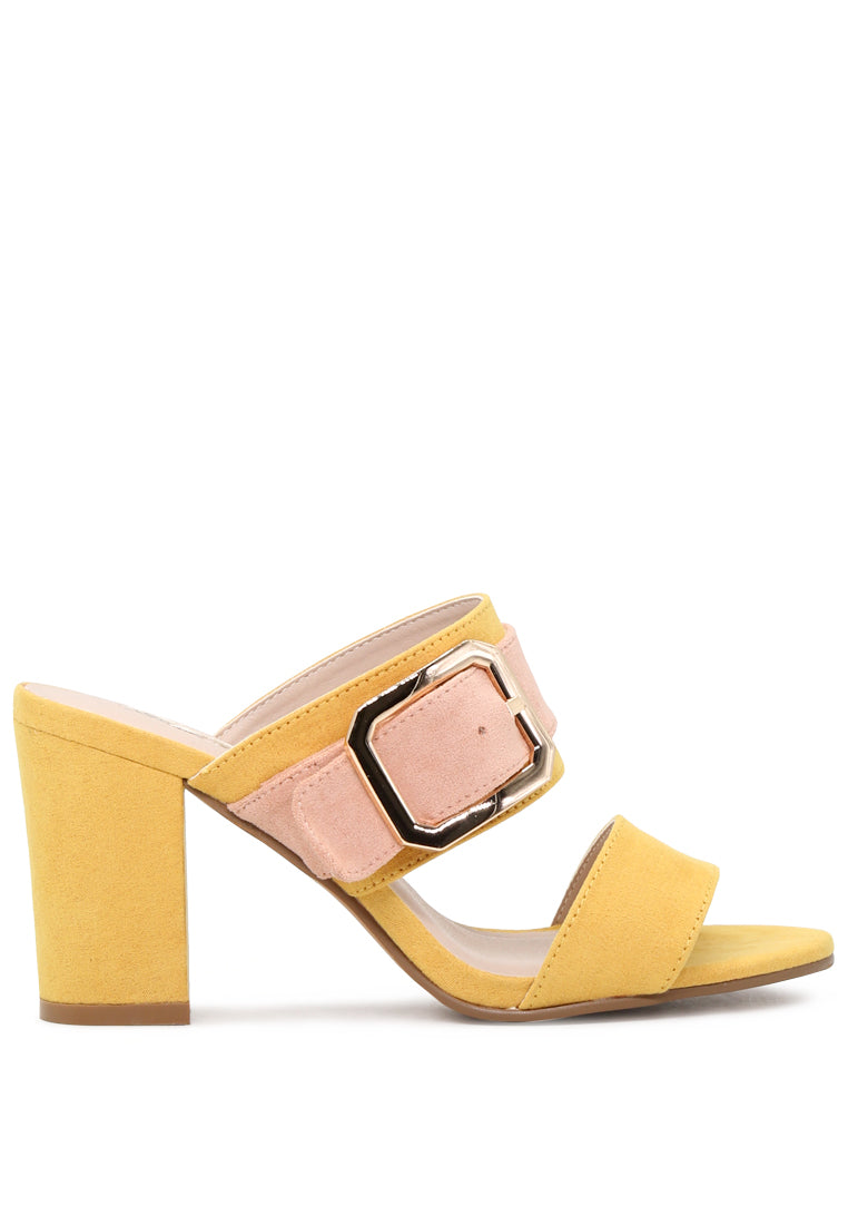 Haylee Strappy Dual Tone Block Heeled Sandals featuring a stylish strappy design and chunky heel in dual colors.