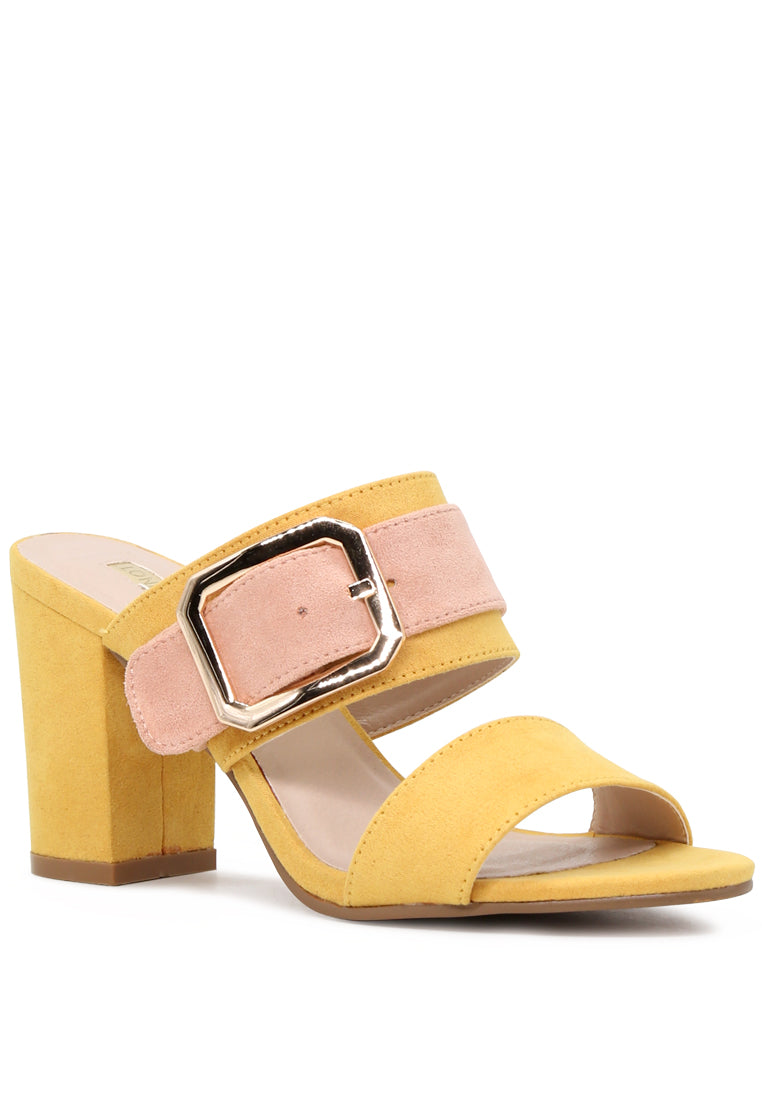 Haylee Strappy Dual Tone Block Heeled Sandals featuring a stylish strappy design and chunky heel in dual colors.