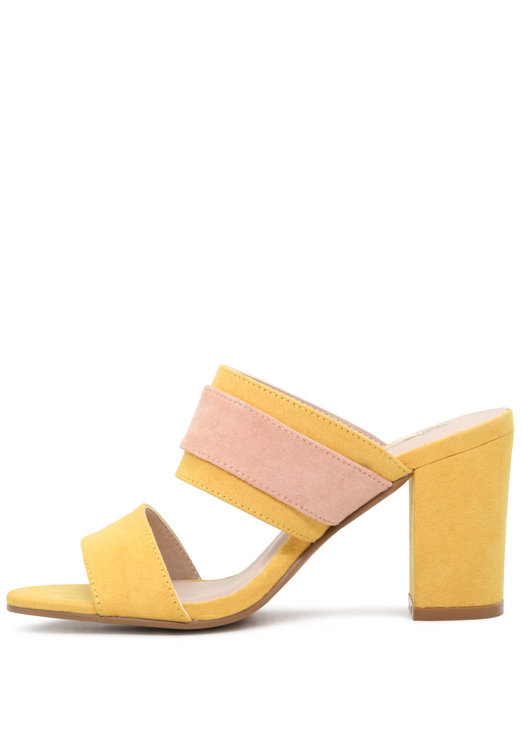 Haylee Strappy Dual Tone Block Heeled Sandals featuring a stylish strappy design and chunky heel in dual colors.