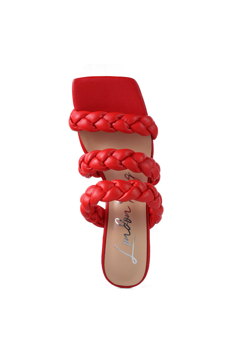 High Bae Braided Strap Casual Heels featuring faux leather braided straps and a comfortable mid-heel design in various colors.