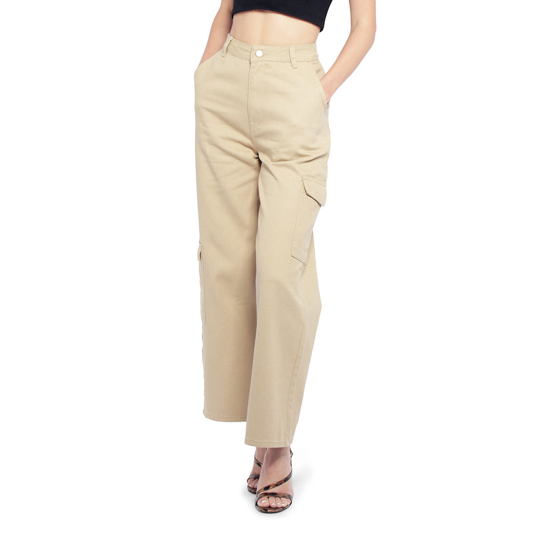 High Waist Cargo Pocket Pants featuring multiple pockets and a stylish high-waisted design, made from breathable cotton fabric.