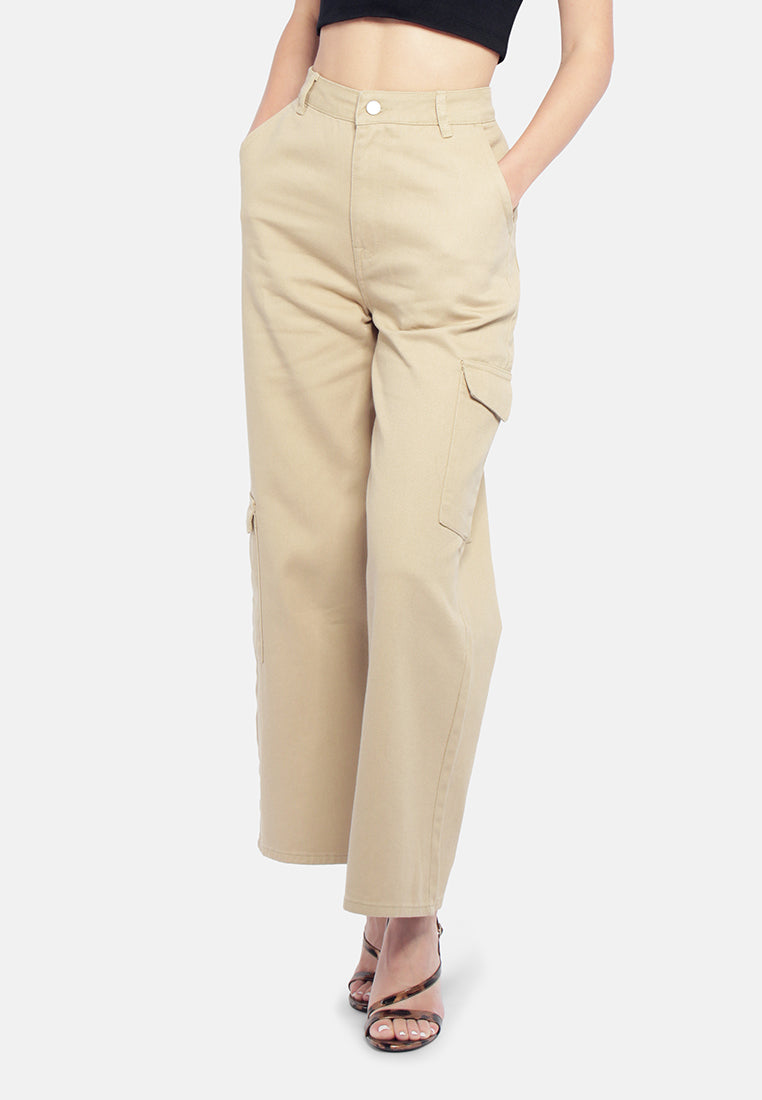 High Waist Cargo Pocket Pants featuring multiple pockets and a stylish high-waisted design, made from breathable cotton fabric.