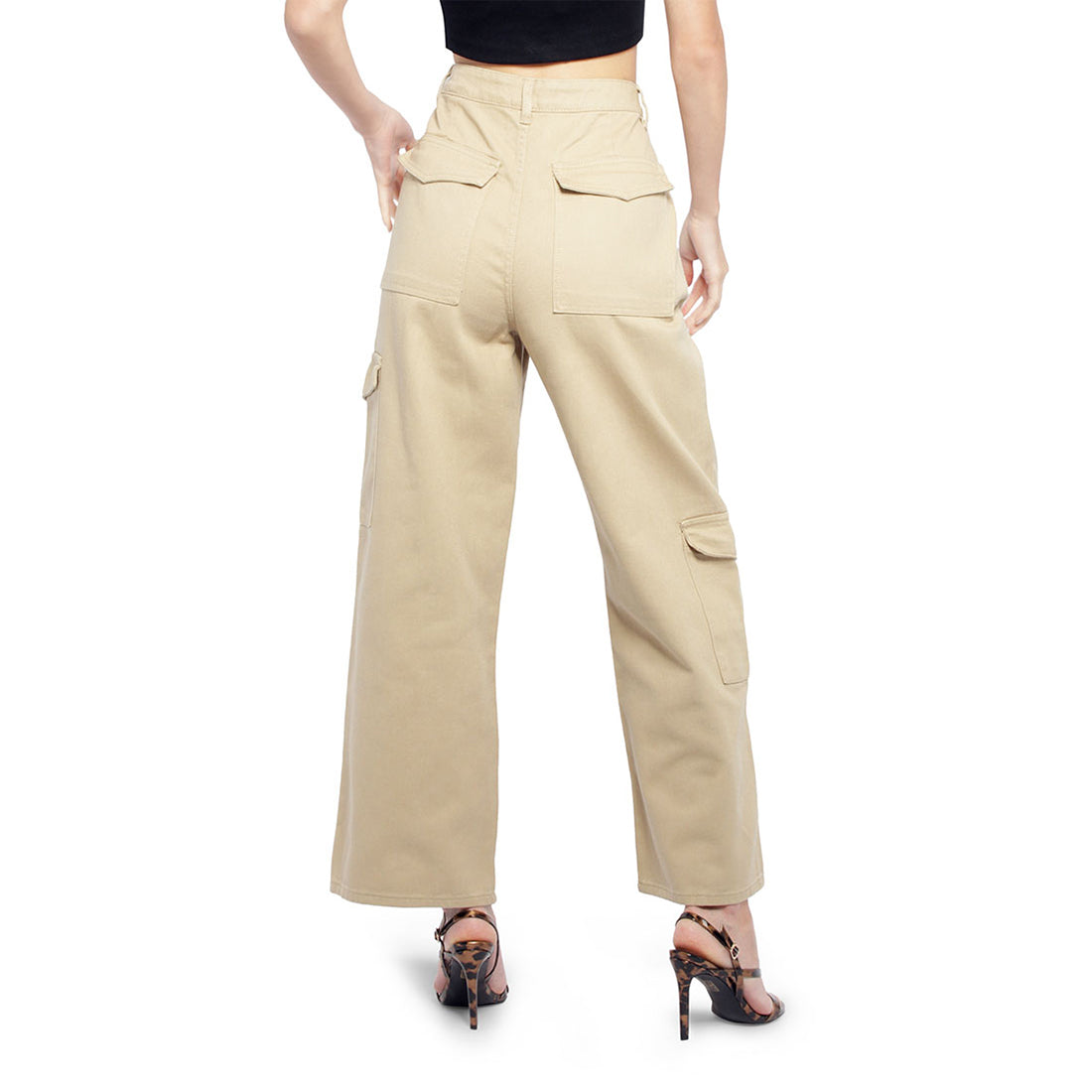 High Waist Cargo Pocket Pants featuring multiple pockets and a stylish high-waisted design, made from breathable cotton fabric.