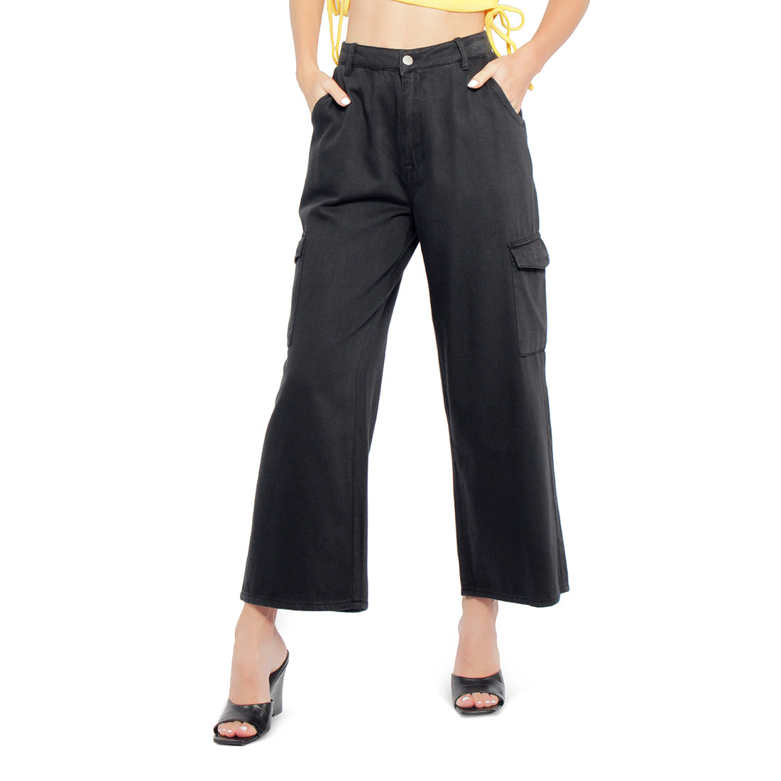 High Waist Cargo Pocket Pants featuring multiple pockets and a stylish high-waisted design, made from breathable cotton fabric.