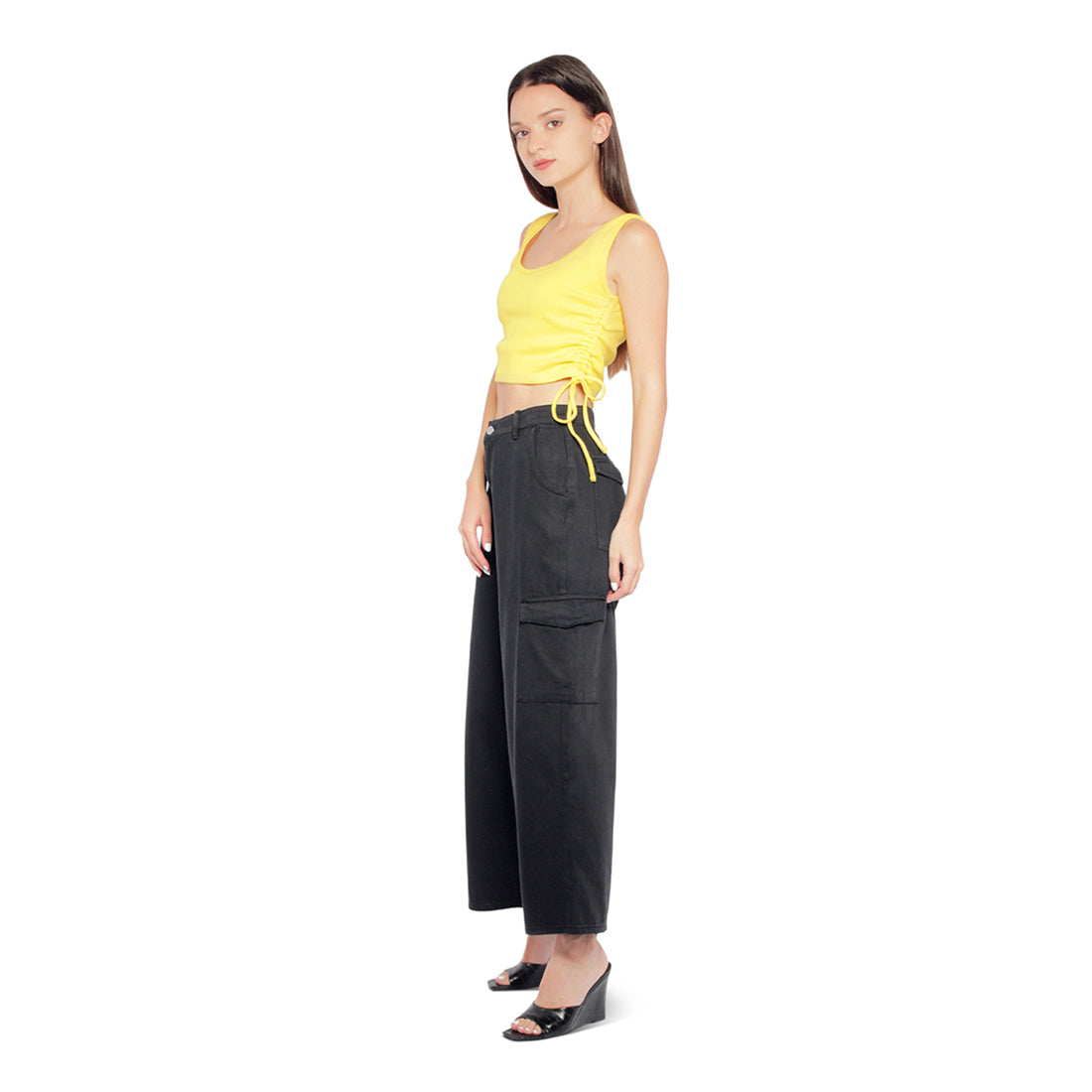 High Waist Cargo Pocket Pants featuring multiple pockets and a stylish high-waisted design, made from breathable cotton fabric.