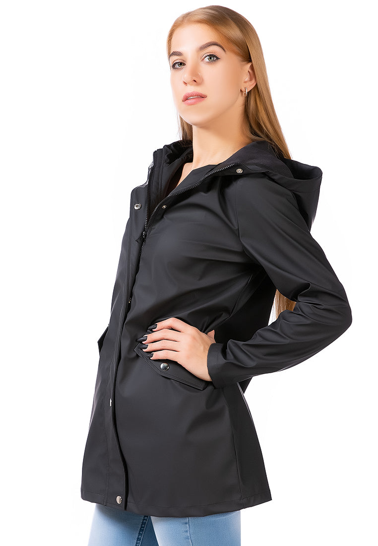 A stylish Hooded Long Parka Jacket featuring a relaxed fit, full sleeves, and two front flap pockets, perfect for chilly weather.